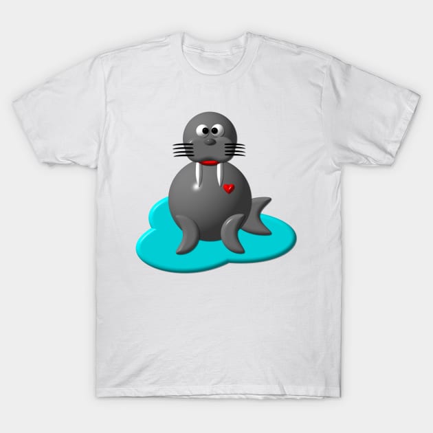 Cute Walrus in Water T-Shirt by CuteCrittersWithHeart